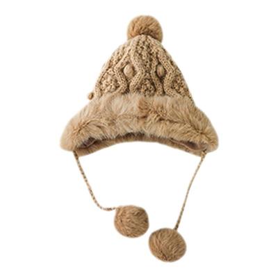 幼悠冬季加绒毛线甜美保暖针织帽