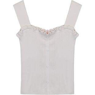 U领纽扣修身纯色荷叶针织吊带背心女白色内搭外穿打底衫洋气上衣