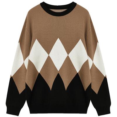 针织衫圆领可机洗毛衣保暖拼色