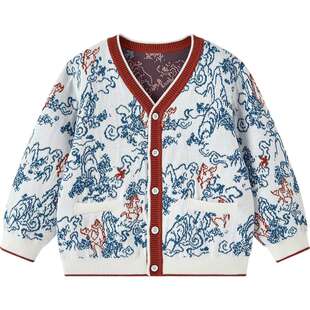 【商场同款】英氏儿童毛衣外套男童针织开衫春秋新款新年红色过年