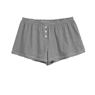 BM感百搭显瘦条纹短裤家居睡裤舒适女经典低腰三粒扣包臀弹力热裤