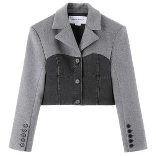 【保暖羊毛羊绒】Miss Sixty呢料拼接西装外套女气质短款单排扣