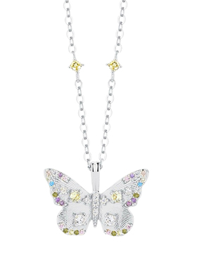 巨美!精工!通体纯银镶钻彩锆梦幻拉丝蝴蝶轻奢精致锁骨链项链小众