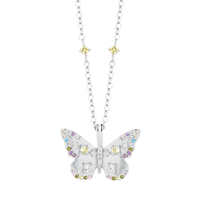 巨美!精工!通体纯银镶钻彩锆梦幻拉丝蝴蝶轻奢精致锁骨链项链小众