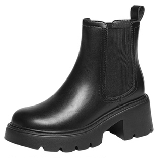 红蜻蜓切尔西靴女鞋冬季烟筒靴厚底增高加绒保暖女靴松紧短筒靴女