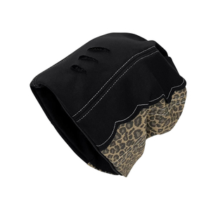 大头围冷帽美式复古豹纹拼接堆堆帽素颜遮脸包头帽大号大码显脸小