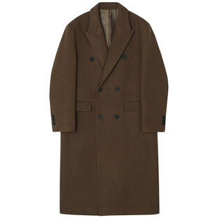 男生垫肩大衣韩版高端中长款2025秋冬季新款黑色毛呢风衣加厚外套