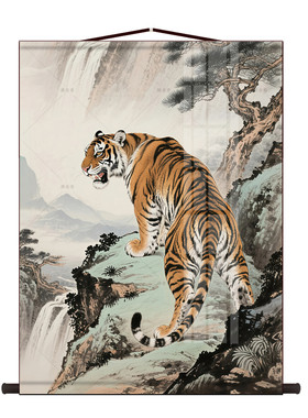 老虎装饰画客厅招财风水挂画上山虎啸山林玄关镇宅猛虎下山图壁画