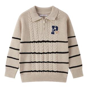 PawinPaw卡通小熊童装25年冬季新款男童条纹毛衣宽松保暖