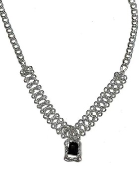 高级感黑色锆石吊坠8字链项链女