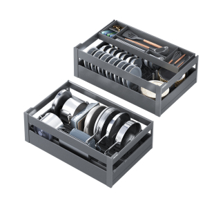 酷太厨房收纳碗碟拉篮橱柜碗篮双层抽屉式锅具拉篮烹饪抽尚酷拉篮