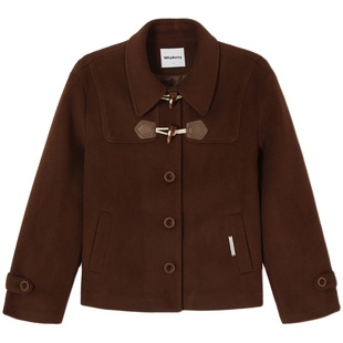 WhyBerry 23AW“日暮时分”蜜糖棕百搭正肩大衣毛呢牛角扣外套女