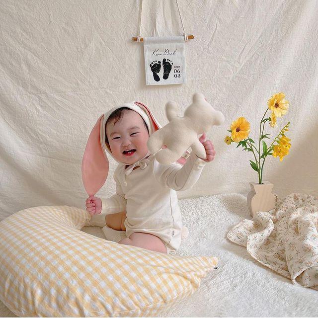 韩式米色全棉格子抱枕可拆洗新生儿安抚枕头U形PP棉靠垫卧室午睡