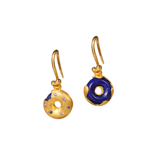 甜甜圈 18K金天然青金石耳饰吊坠黄金多用小众国潮女原创八月里