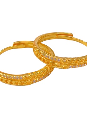 金色新款镶钻环环相扣单扣戒指双层几何戒子手饰指环开口同款饰品