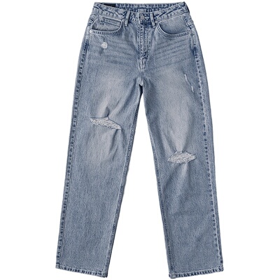 Lee高腰浅蓝色破洞女牛仔裤