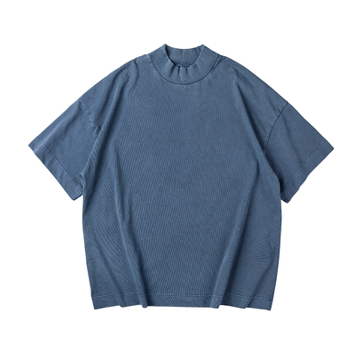 I成衣染色310g廓形半高领短袖T恤