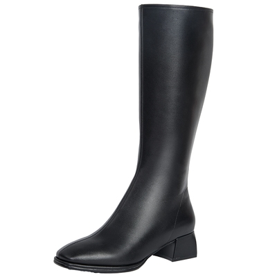 百田森头层牛皮西部靴女