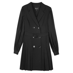 NEELLY纳俪商场同款收腰西装连衣裙早春新款长袖 v领显瘦西装裙女