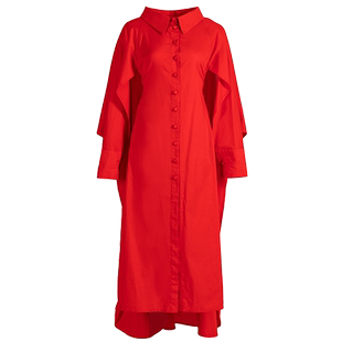 LEEDY&ME时尚红色一字肩高开叉晚礼服带披肩修身连衣裙性感优雅