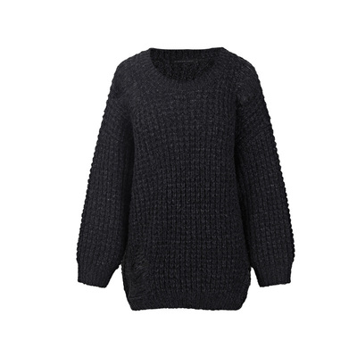 sdeer罗纹圆领肌理破洞宽松毛衣