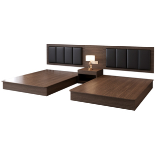 酒店专用床箱床架单身公寓无床头床民宿宾馆家具标间全套源头工厂