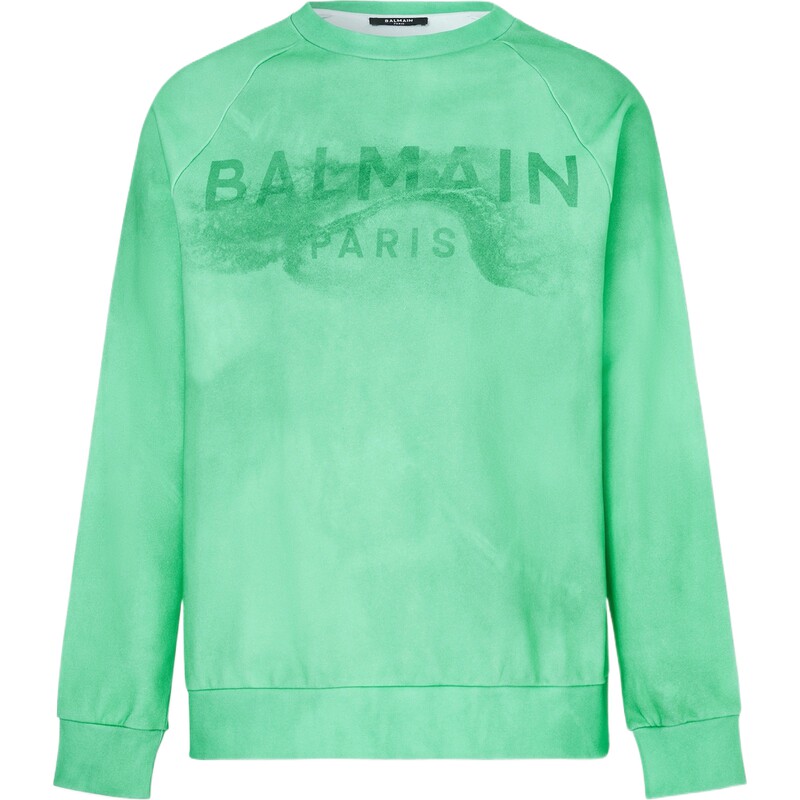 BALMAIN 秋冬男日常印花棉质平纹布薄荷绿卫衣