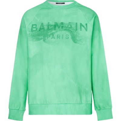 【限时折上9折】BALMAIN 秋冬男日常印花棉质平纹布薄荷绿卫衣