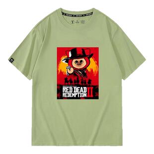 怪物猎人呆猫艾露猫联动荒野大镖客游戏周边短袖t恤纯棉男衣服夏