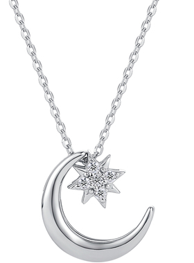 周六福星月银项链女S925银吊坠链坠百搭锁骨链圣诞礼物