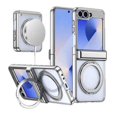 壳膜一体适用三星GalxyZFlip6折叠屏手机壳ZFlip7360度旋转磁吸支架Magsafe无线充电zfip5高级7FE电镀外壳fe