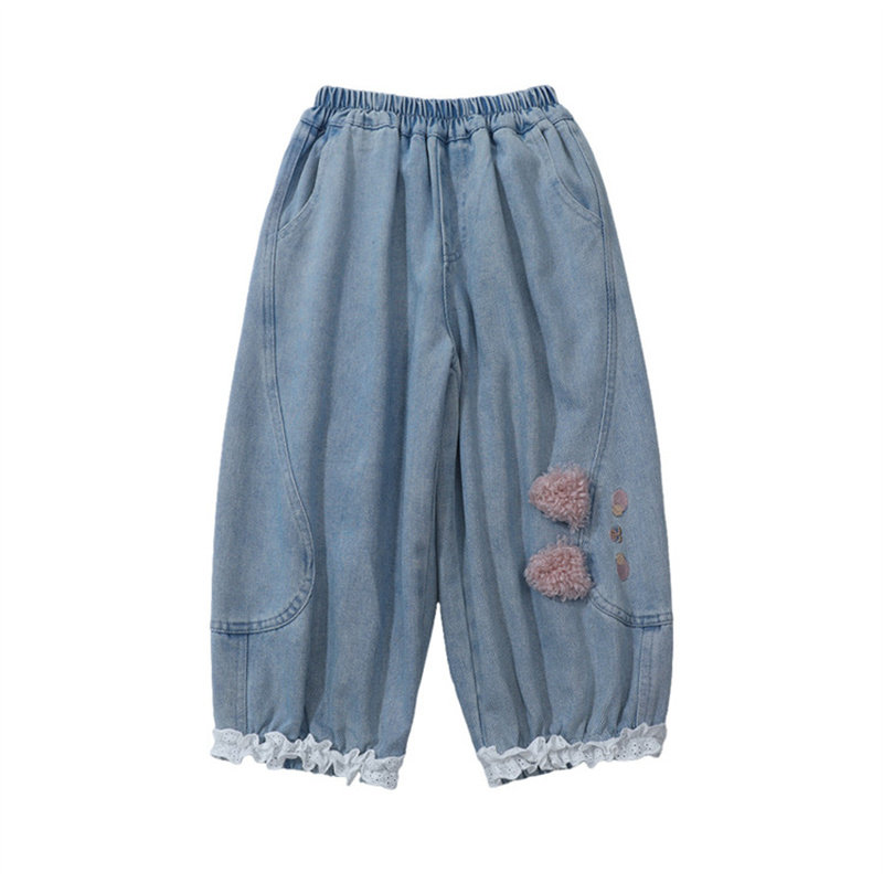 刺绣兔子耳朵牛仔裤春秋新品