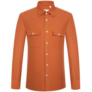 TOMBOLINI春秋休闲衬衫外套长袖男 进口面料透气棉麻焦糖棕色衬衣