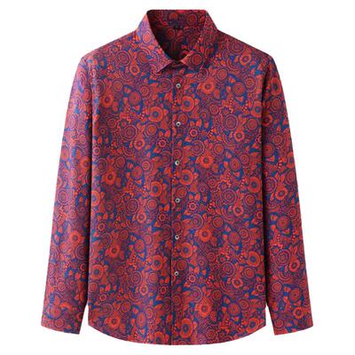 港风长袖花衬衫男士大码旅游休闲