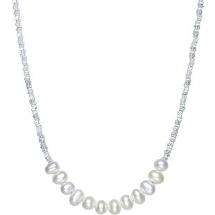 周六福碎银珍珠项链女S925银淡水珍珠颈饰送女友情人节礼物