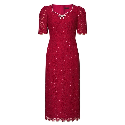 Lakoradior拉珂蒂夏季新款文艺提花中腰通勤时尚刺绣一步连衣裙女