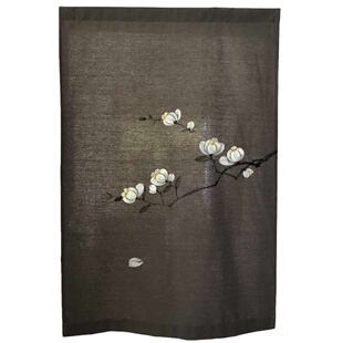 了然手绘门帘棉麻布艺帘子中式中国风隔断帘遮丑短帘柜帘禅意定制