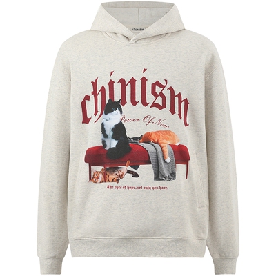 CHINISM赤尘撞色猫咪连帽卫衣男