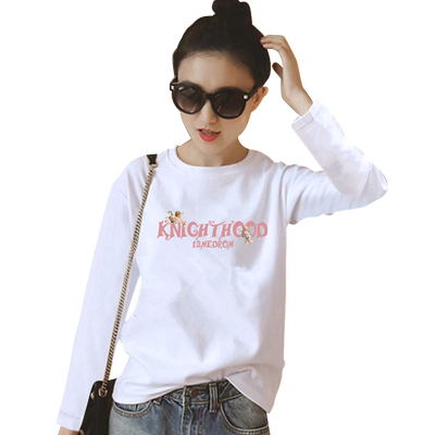 纯棉白色t恤女长袖春正肩打底衫