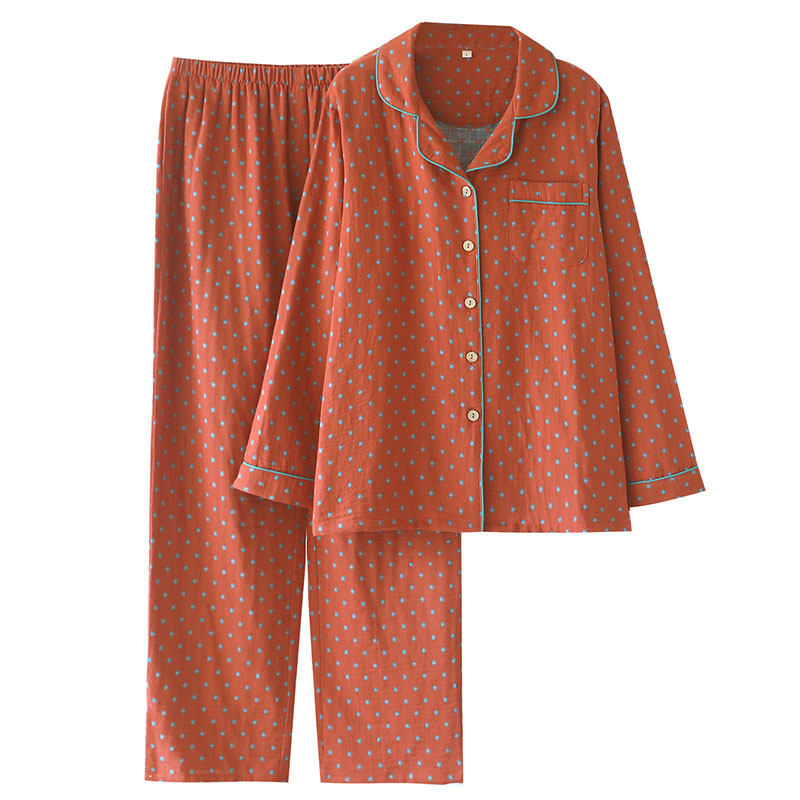 新款纯棉双层纱布睡衣女中老年妈妈全棉长袖春秋冬季家居服套装夏