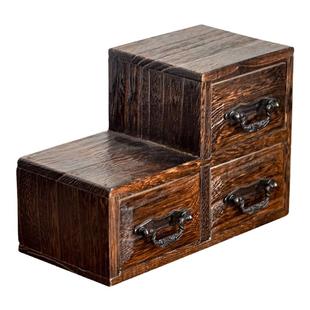 烧桐木玄关钥匙收纳盒化妆品首饰盒抽屉式实木防尘收纳柜桌面整理