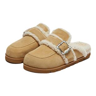 LABERTHREE博主热推时髦精外穿懒人一脚蹬牛皮博肯鞋撞色羊毛拖鞋