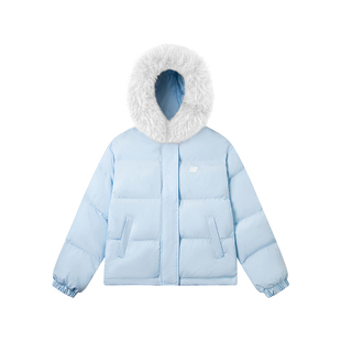 文文不乖原创美式毛领连帽棉服男女冬季情侣加厚保暖棉衣百搭外套