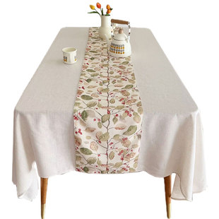 小野菓棉麻印花桌旗美式田园茶几餐桌垫布长方形边柜盖巾双层加厚