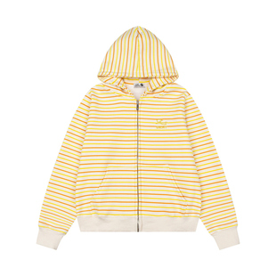 Amoeba原创韩系休闲甜酷条纹连帽拉链开衫冬季加绒针织衫卫衣外套