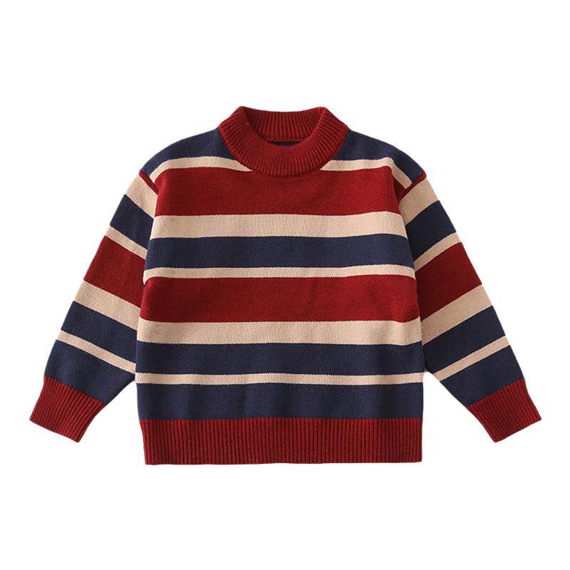 高端炸街亲子装秋冬季条纹毛衣复古港风家庭装一家三四口针织衫天