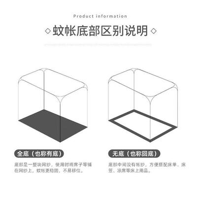 蒙古包蚊帐家用三开门无底1.8m床双人床1.5m回底母婴免安装1.2米