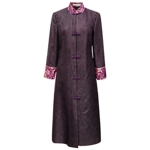 华族经典旗袍外套中长款秋冬新款改良中式夹棉真丝织锦缎唐装风衣