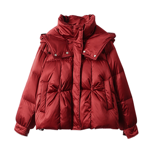 【特】 泡芙羽绒 90白鸭绒宽松茧型龟背立领连帽短款羽绒服女新款