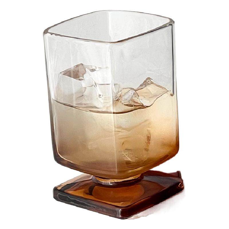 中古风美拉德方形矮脚玻璃果汁杯